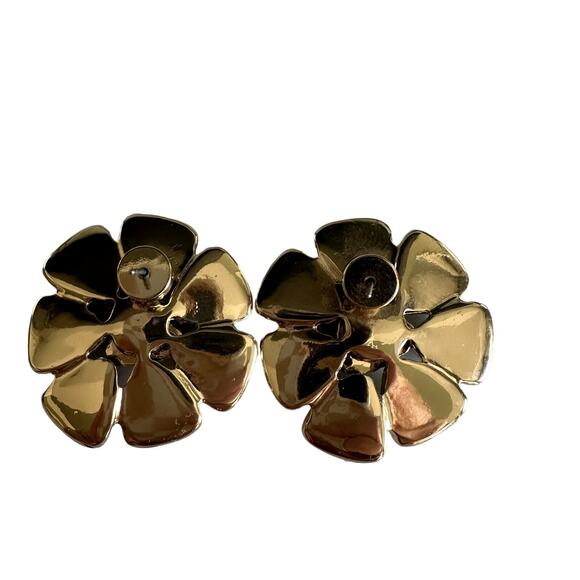 Banana Republic Floral Navy Turquoise Gold Tone Statement Earring - Picture 2 of 6